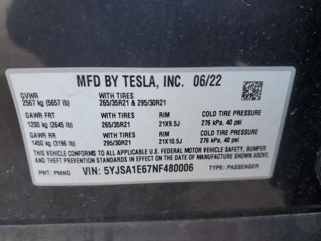 Photo 12 VIN: 5YJSA1E67NF480006 - TESLA MODEL S 