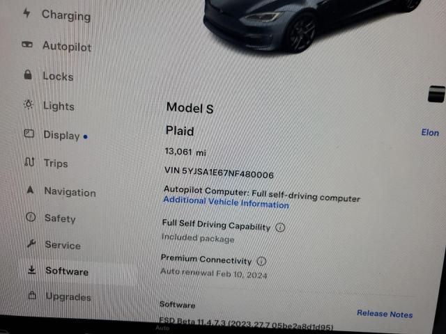 Photo 8 VIN: 5YJSA1E67NF480006 - TESLA MODEL S 