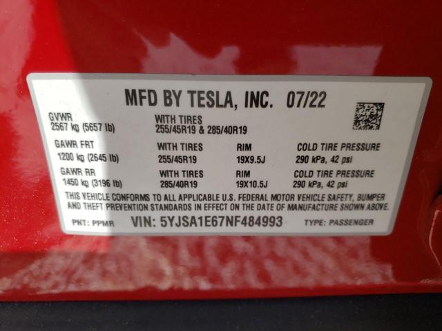 Photo 9 VIN: 5YJSA1E67NF484993 - TESLA MODEL S 