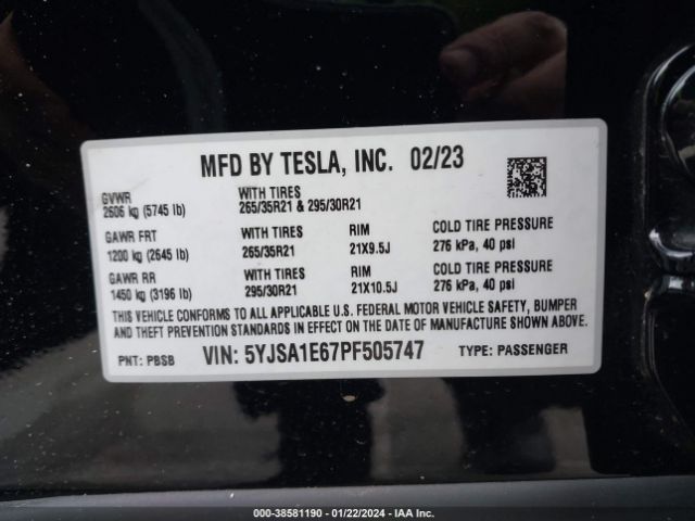 Photo 8 VIN: 5YJSA1E67PF505747 - TESLA MODEL S 