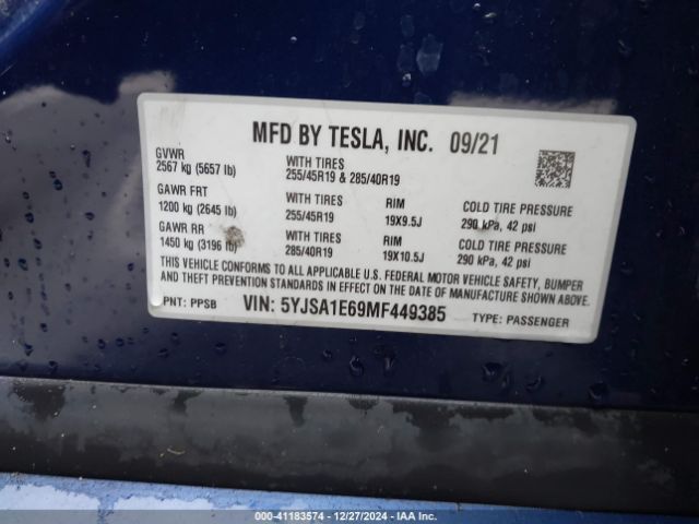 Photo 8 VIN: 5YJSA1E69MF449385 - TESLA MODEL S 