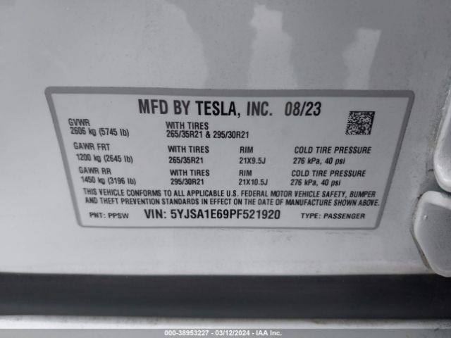 Photo 8 VIN: 5YJSA1E69PF521920 - TESLA MODEL S 