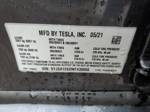 Photo 12 VIN: 5YJSA1E6XMF430666 - TESLA MODEL S 