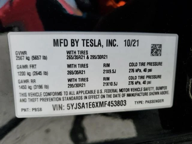 Photo 12 VIN: 5YJSA1E6XMF453803 - TESLA MODEL S 