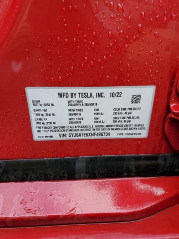 Photo 11 VIN: 5YJSA1E6XNF496734 - TESLA MODEL S 