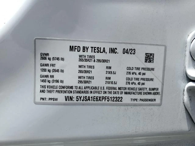 Photo 12 VIN: 5YJSA1E6XPF512322 - TESLA MODEL S 