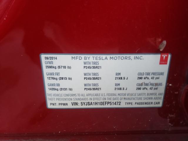 Photo 9 VIN: 5YJSA1H10EFP51472 - TESLA MODEL S 