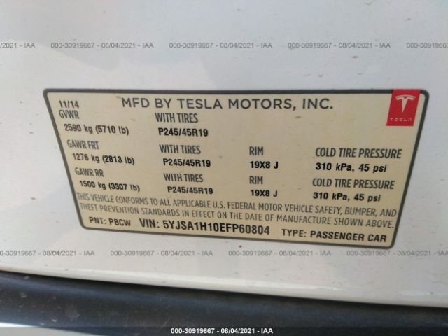 Photo 8 VIN: 5YJSA1H10EFP60804 - TESLA MODEL S 