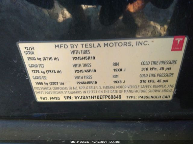 Photo 8 VIN: 5YJSA1H10EFP60849 - TESLA MODEL S 