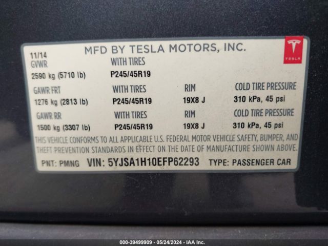 Photo 8 VIN: 5YJSA1H10EFP62293 - TESLA MODEL S 