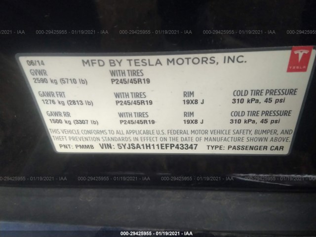 Photo 8 VIN: 5YJSA1H11EFP43347 - TESLA MODEL S 