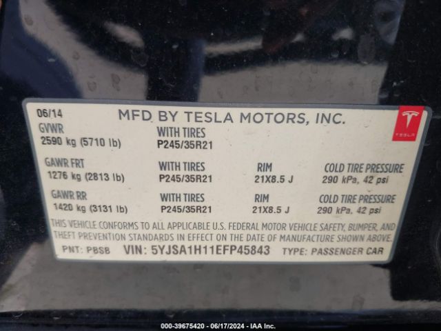 Photo 8 VIN: 5YJSA1H11EFP45843 - TESLA MODEL S 