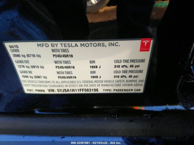 Photo 8 VIN: 5YJSA1H11FF083196 - TESLA MODEL S 