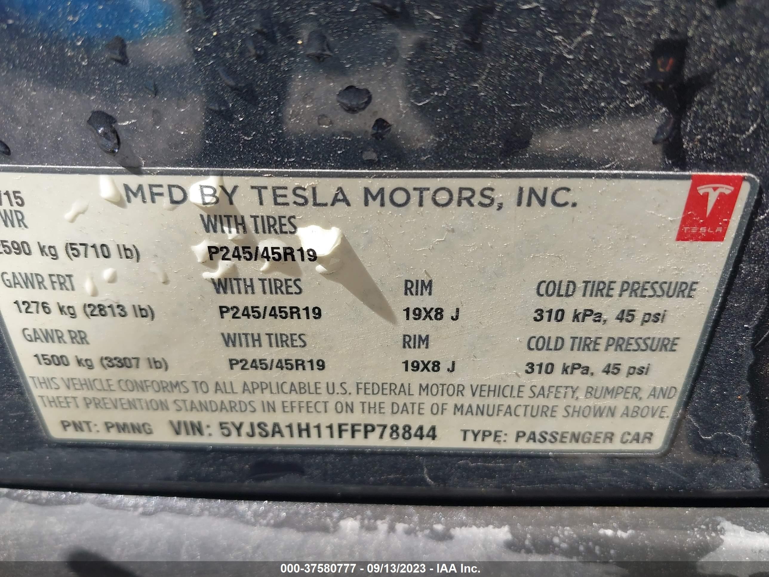 Photo 8 VIN: 5YJSA1H11FFP78844 - TESLA MODEL S 