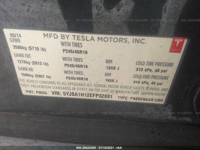 Photo 8 VIN: 5YJSA1H12EFP32891 - TESLA MODEL S 