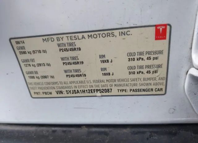 Photo 8 VIN: 5YJSA1H12EFP52087 - TESLA MODEL S 