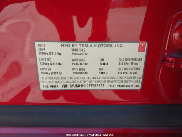 Photo 8 VIN: 5YJSA1H12FF088827 - TESLA MODEL S 