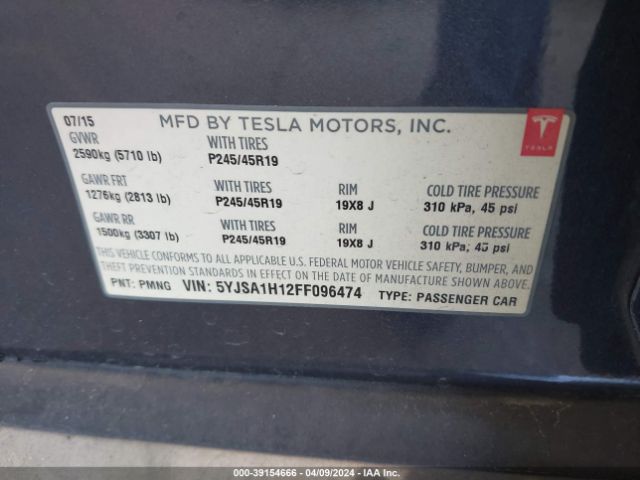 Photo 8 VIN: 5YJSA1H12FF096474 - TESLA MODEL S 