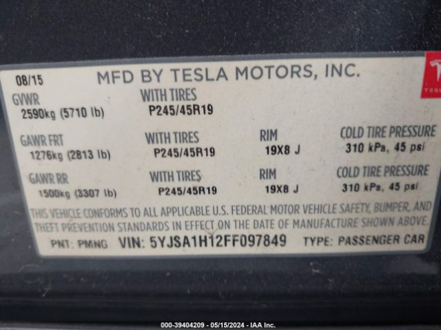 Photo 8 VIN: 5YJSA1H12FF097849 - TESLA MODEL S 