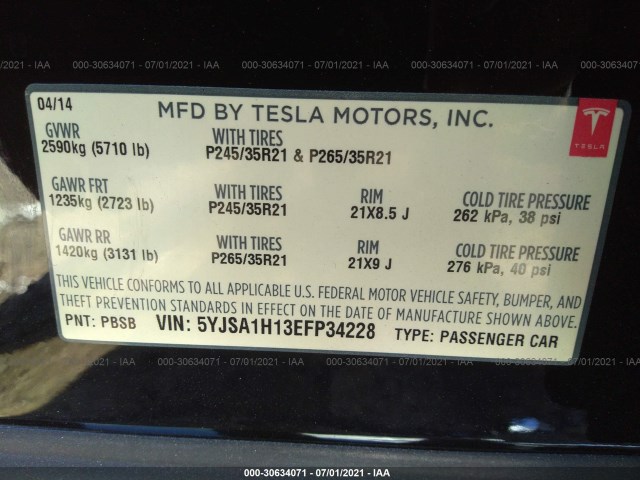 Photo 8 VIN: 5YJSA1H13EFP34228 - TESLA MODEL S 