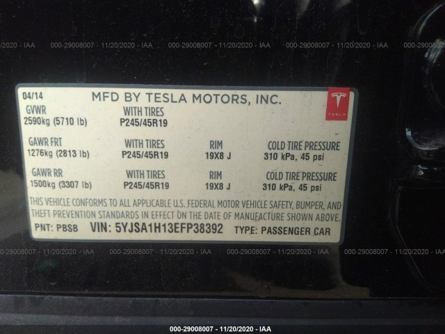 Photo 8 VIN: 5YJSA1H13EFP38392 - TESLA MODEL S 