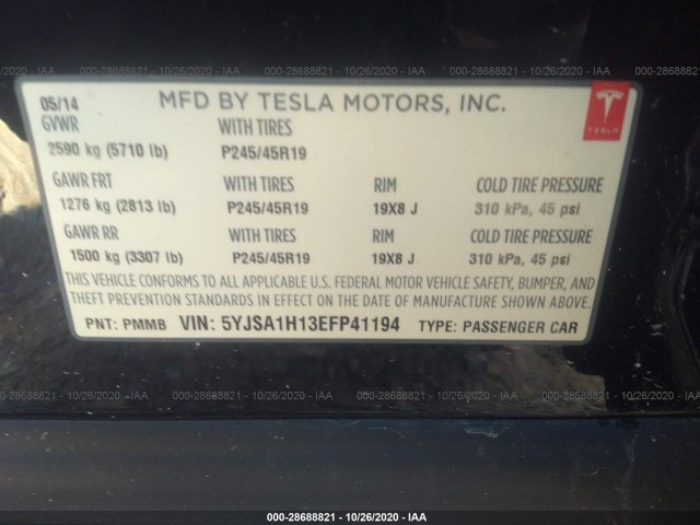 Photo 8 VIN: 5YJSA1H13EFP41194 - TESLA MODEL S 