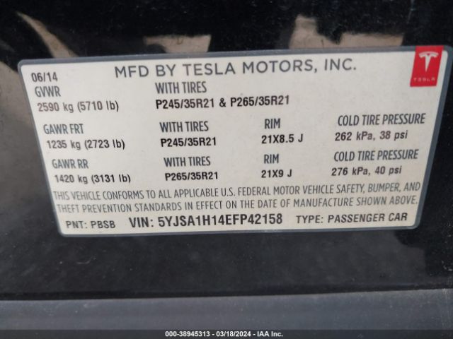 Photo 8 VIN: 5YJSA1H14EFP42158 - TESLA MODEL S 