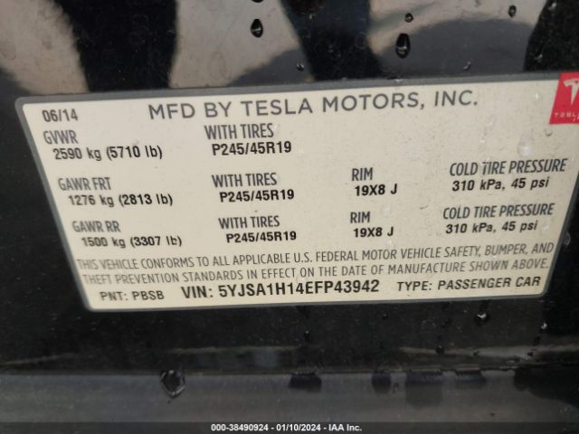 Photo 8 VIN: 5YJSA1H14EFP43942 - TESLA MODEL S 