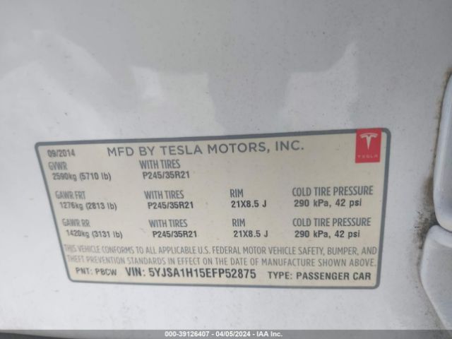 Photo 8 VIN: 5YJSA1H15EFP52875 - TESLA MODEL S 