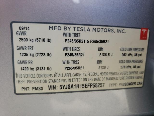 Photo 9 VIN: 5YJSA1H15EFP55257 - TESLA MODEL S 