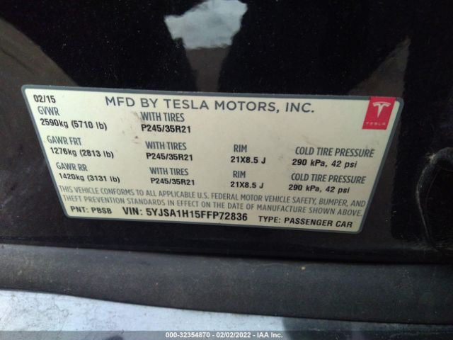 Photo 8 VIN: 5YJSA1H15FFP72836 - TESLA MODEL S 