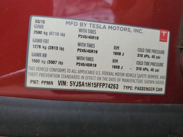 Photo 11 VIN: 5YJSA1H15FFP74263 - TESLA MODEL S 85 