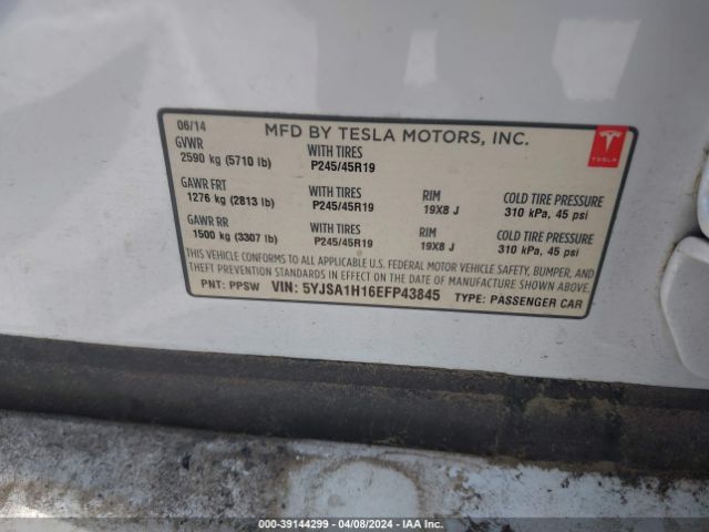 Photo 8 VIN: 5YJSA1H16EFP43845 - TESLA MODEL S 