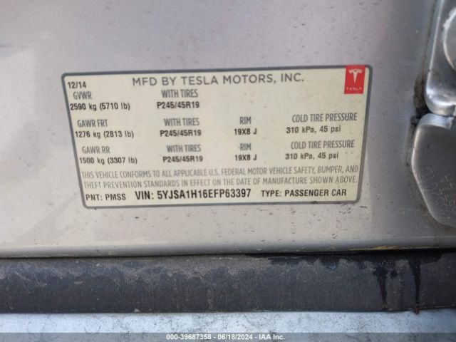 Photo 8 VIN: 5YJSA1H16EFP63397 - TESLA MODEL S 