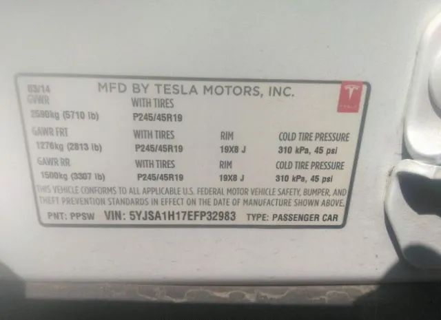 Photo 8 VIN: 5YJSA1H17EFP32983 - TESLA MODEL S 