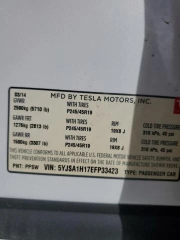 Photo 12 VIN: 5YJSA1H17EFP33423 - TESLA MODEL S 