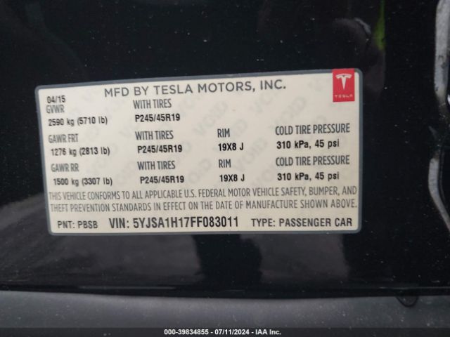 Photo 8 VIN: 5YJSA1H17FF083011 - TESLA MODEL S 