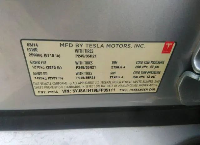 Photo 8 VIN: 5YJSA1H19EFP35111 - TESLA MODEL S 