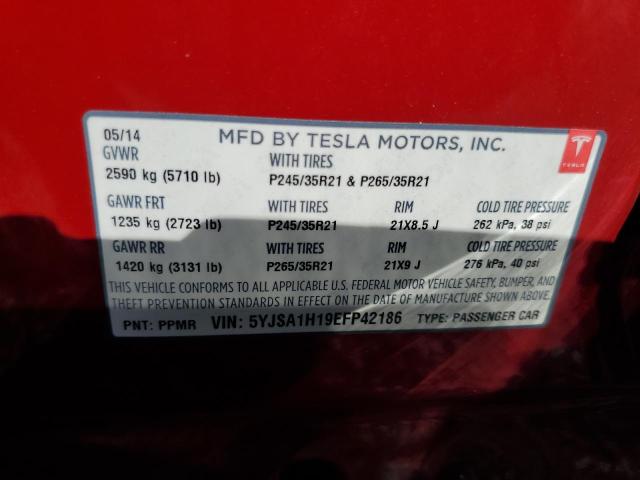 Photo 12 VIN: 5YJSA1H19EFP42186 - TESLA MODEL S 