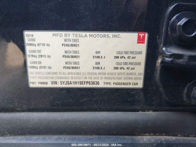 Photo 8 VIN: 5YJSA1H19EFP63636 - TESLA MODEL S 