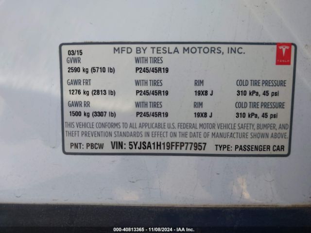 Photo 8 VIN: 5YJSA1H19FFP77957 - TESLA MODEL S 