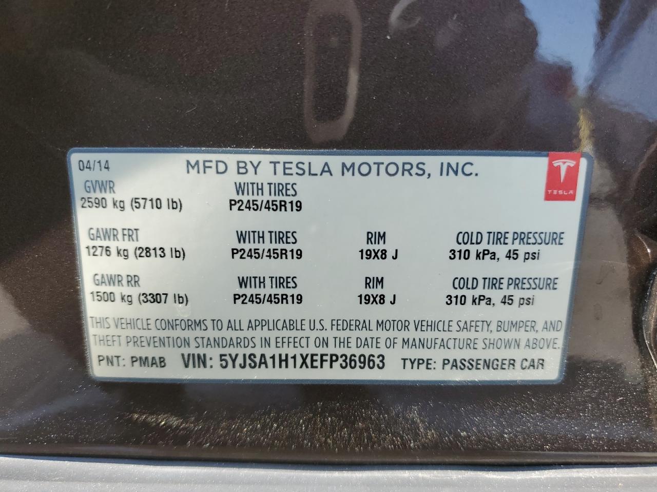 Photo 12 VIN: 5YJSA1H1XEFP36963 - TESLA MODEL S 