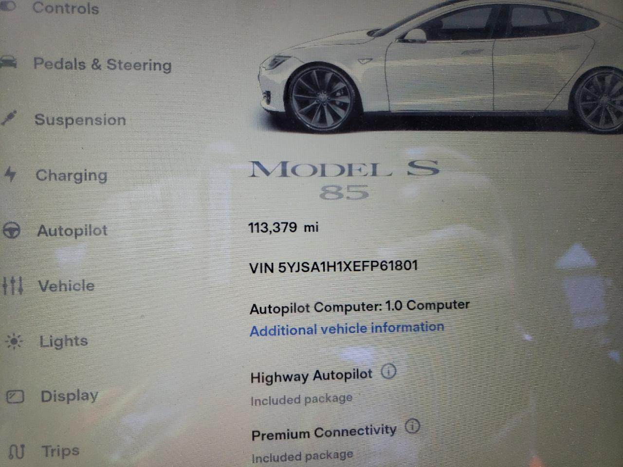 Photo 8 VIN: 5YJSA1H1XEFP61801 - TESLA MODEL S 