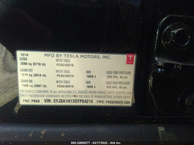 Photo 8 VIN: 5YJSA1H1XEFP64214 - TESLA MODEL S 