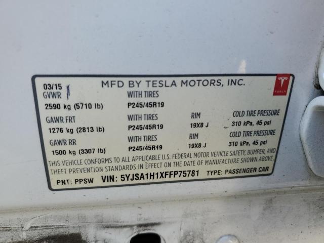 Photo 12 VIN: 5YJSA1H1XFFP75781 - TESLA MODEL S 85 