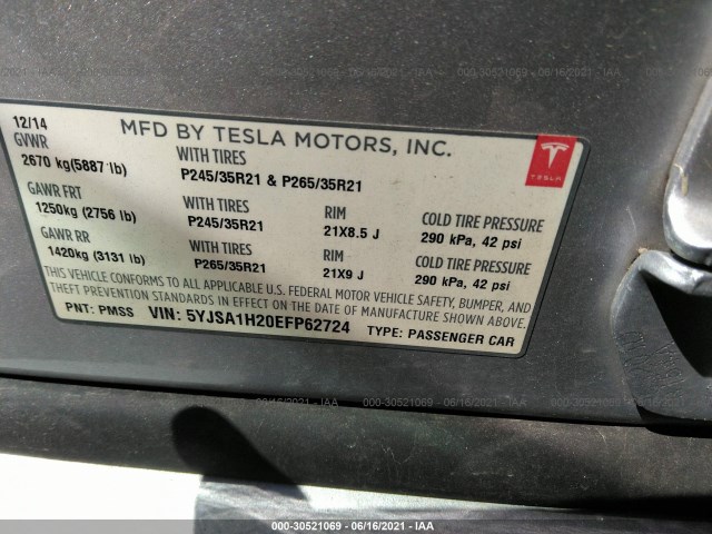 Photo 8 VIN: 5YJSA1H20EFP62724 - TESLA MODEL S 