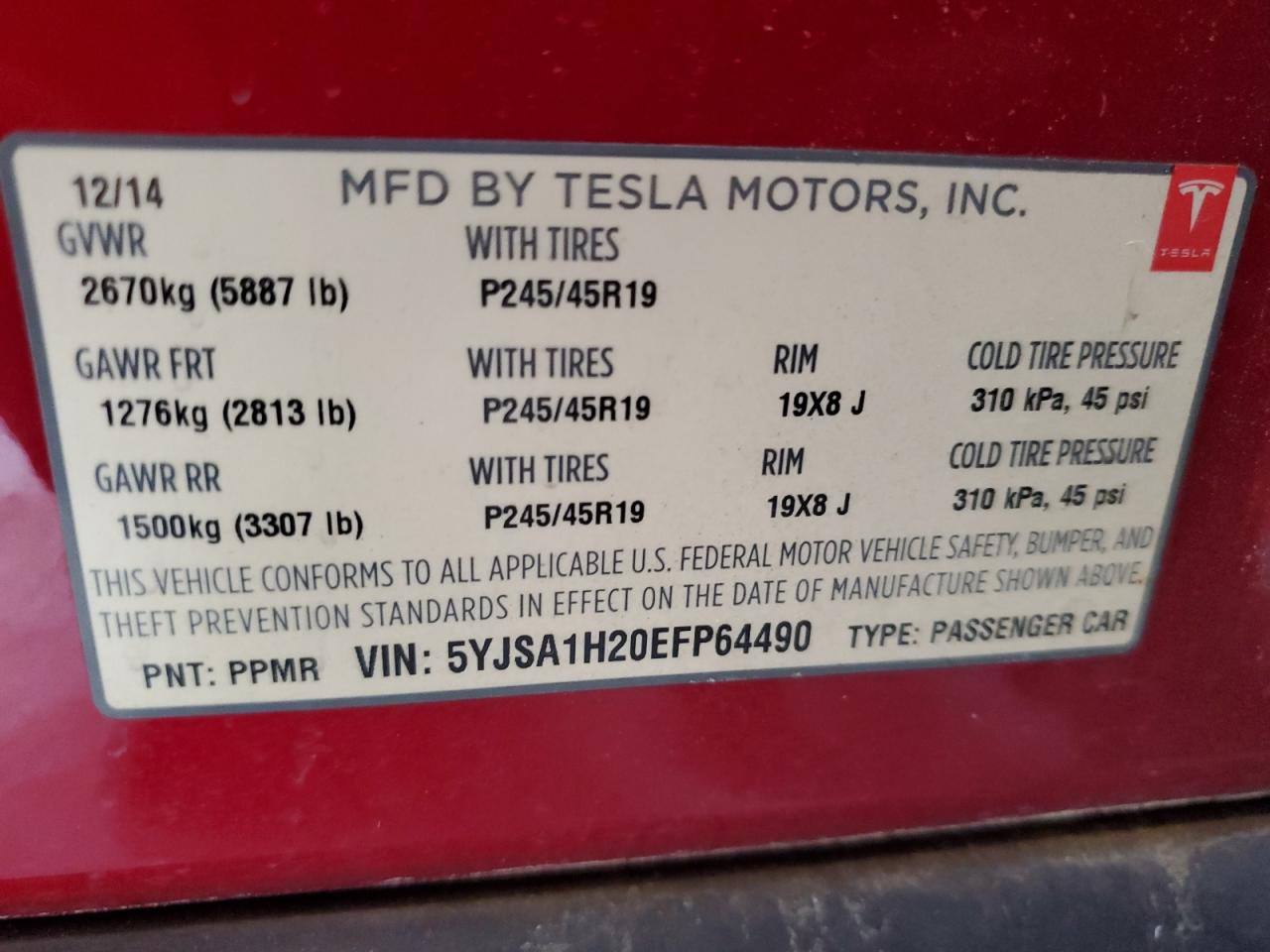 Photo 11 VIN: 5YJSA1H20EFP64490 - TESLA MODEL S 