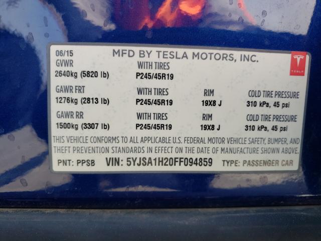 Photo 9 VIN: 5YJSA1H20FF094859 - TESLA MODEL S 85 