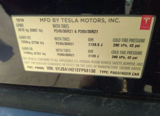 Photo 8 VIN: 5YJSA1H21EFP68130 - TESLA MODEL S 