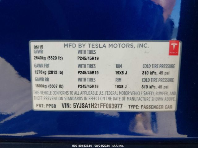 Photo 8 VIN: 5YJSA1H21FF093977 - TESLA MODEL S 